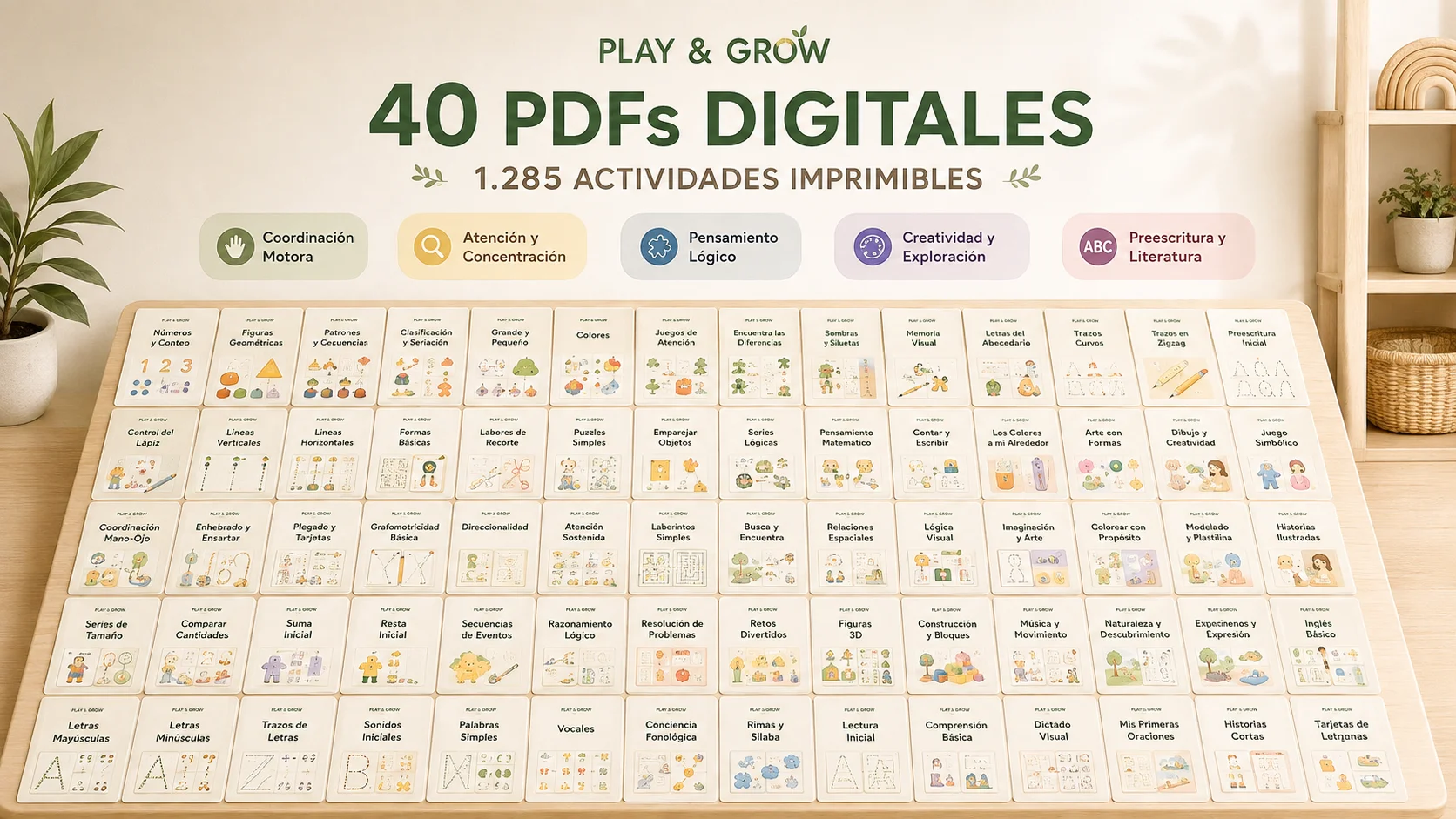 Biblioteca Play & Grow con 40 PDFs y 1.285 actividades